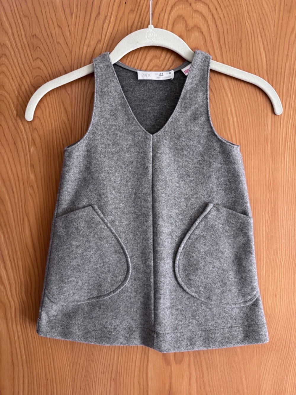 Zara Gray V-Neck Sleeveless Pinafore with Front Pockets